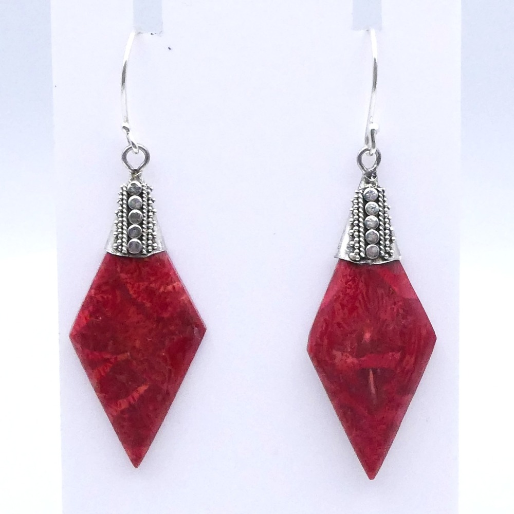 Bali Legacy Sterling Silver Red Sponge Coral Drop Dangle Womens Earrings